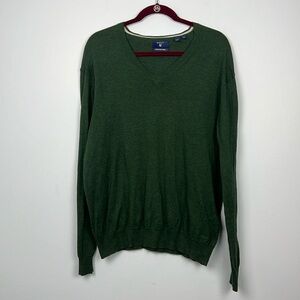 Gant XL dark green cotton silk wool vneck sweater